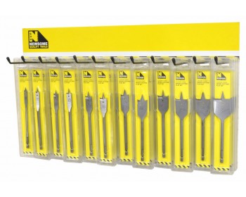 Rack of Flat Wood Drill Bits